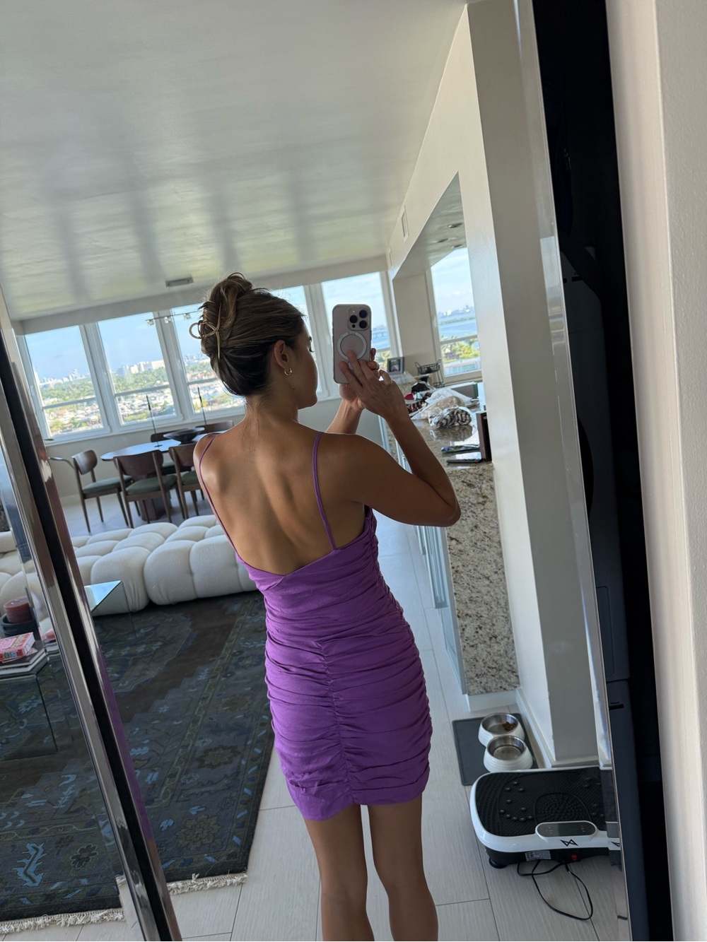 Purple Ruched Spaghetti Strap Dress - Picture 2 of 3